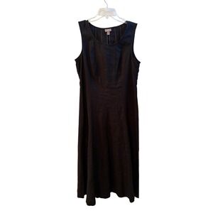 J. Jill Black 100% Linen Sleeveless Pintuck Midi Dress Minimalist Womens Medium